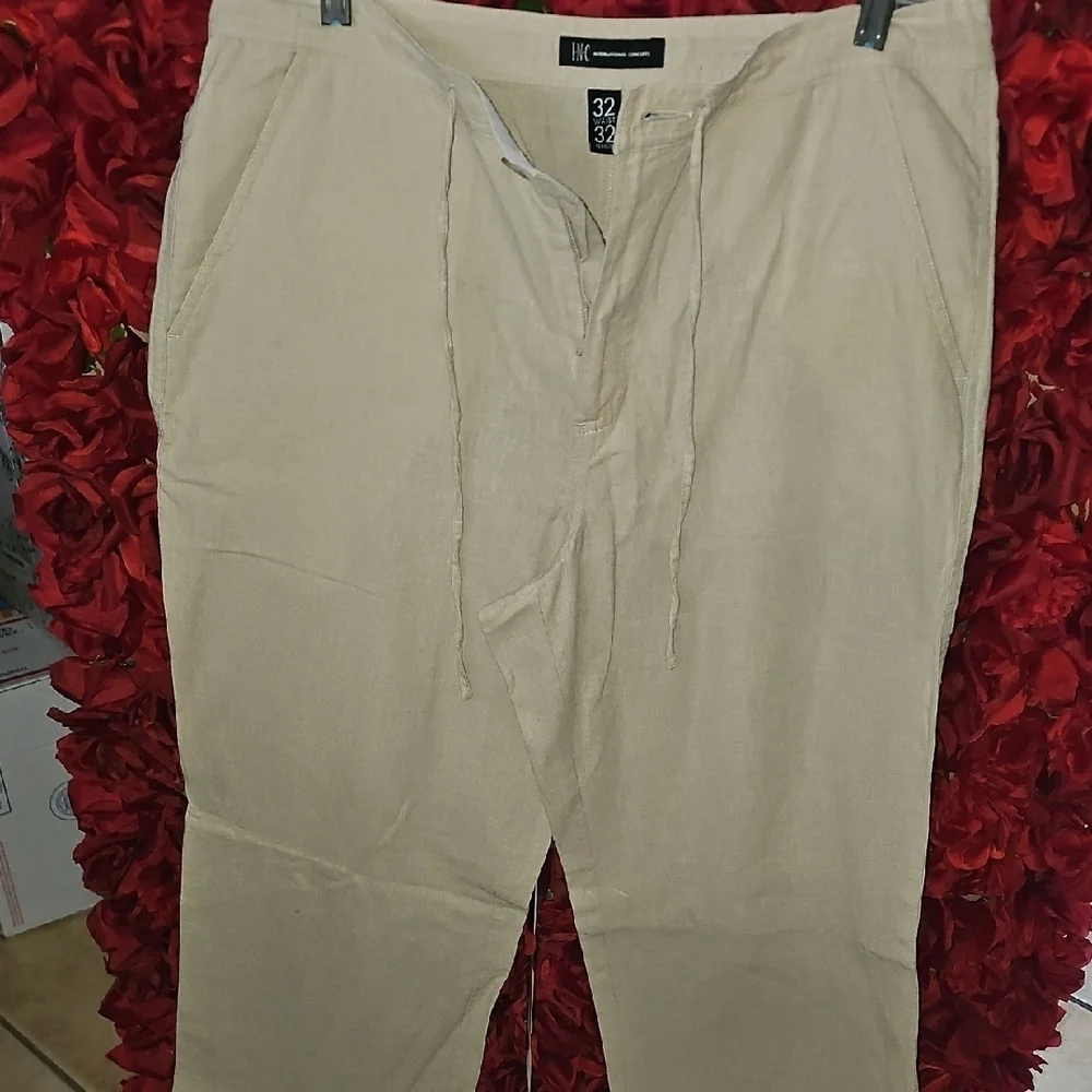 INC International Concepts Men's Khaki Drawstring Linen Pants Size 32/32